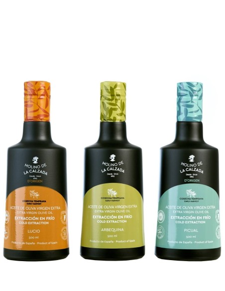 Molino de la Calzada Lucio, Arbequina et Picual Pack de 3 bouteilles 500 ml.
