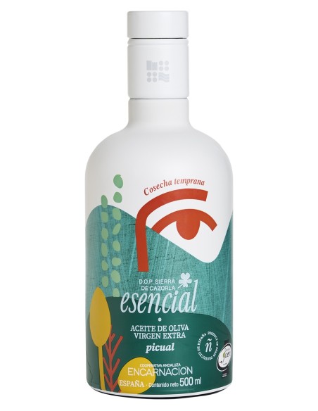 Esencial Verde Temprano Picual Glasflasche 500 ml.