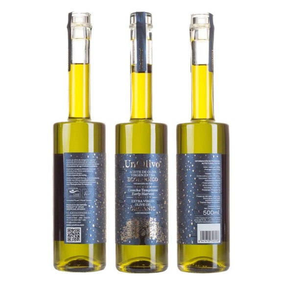 UnOlivo Cosecha Temprana Ecológico Picual Botella de vidrio 500 ml.