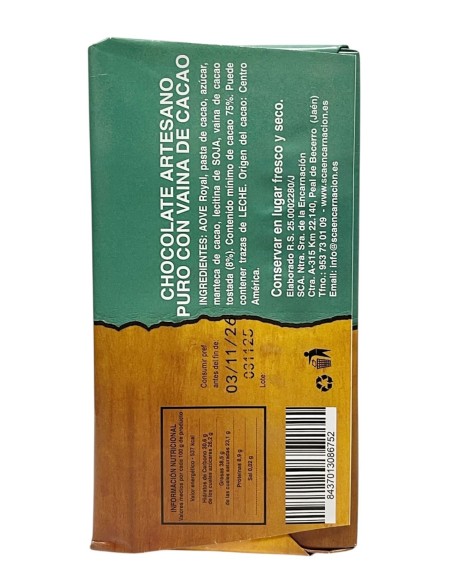 SCA Encarnación Schokolade 75 % Kakao mit Kakaoschote und EVOO Esencial Royal 115 gr.