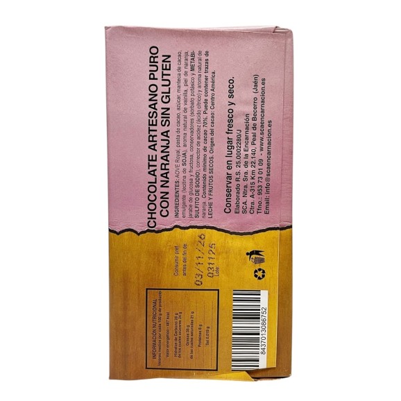 SCA Encarnación Chocolat 70 % cacao à l'orange et l'HOVE Esencial Royal 115 gr.