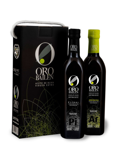 Oro Bailén Arbequina y Picual 2 Botellas 500ML ESTUCHE ASA CORDÓN