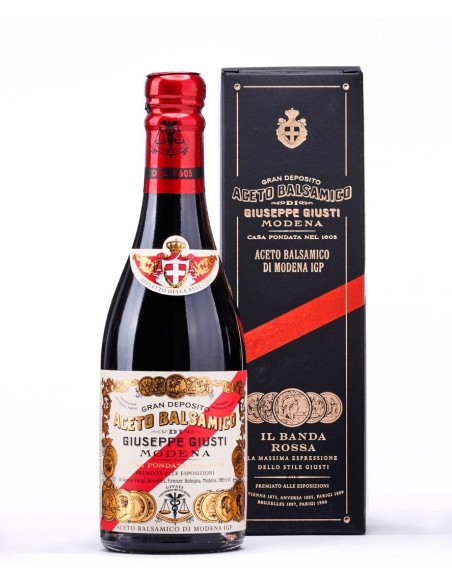 Giuseppe Giusti BALSAMIC VINEGAR from Modena Banda Rossa  5 Silver medals Glass Bottle 250 ML