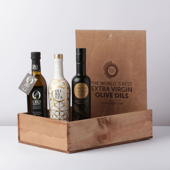 Aceites Jaén selección 2021 en caja de madera