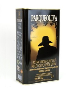 Verkauf von Olivenöl parqueoliva schwarzen Hintergrund ist eine Dose von 3 Liter