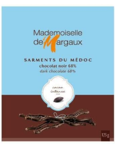 12x Mademoiselle de Margaux Sarmientos de Chocolate Negro 68% - Caja 125 gr.