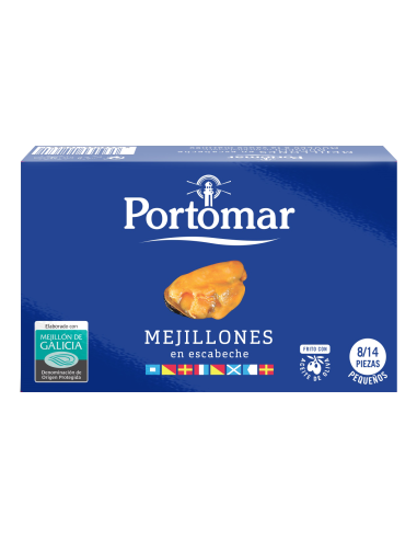 Portomar Mejillones de las Rías Gallegas en escabeche 8/14 piezas - Lata 111 gr.