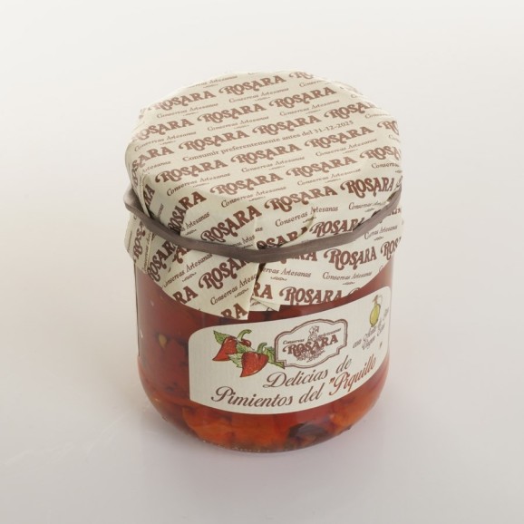 Conservas Artesanas Rosara Pimientos de Piquillo en Tiras Guisados con Ajillo Tarro 250 ML
