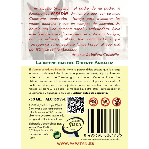 Vermut Papatán Botella de vidrio 750 ml. - Oliva Oliva