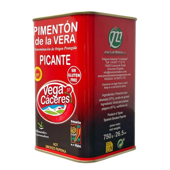 Vega Cáceres Pimentón de La Vera Ahumado Picante 750 gr. - Oliva Oliva